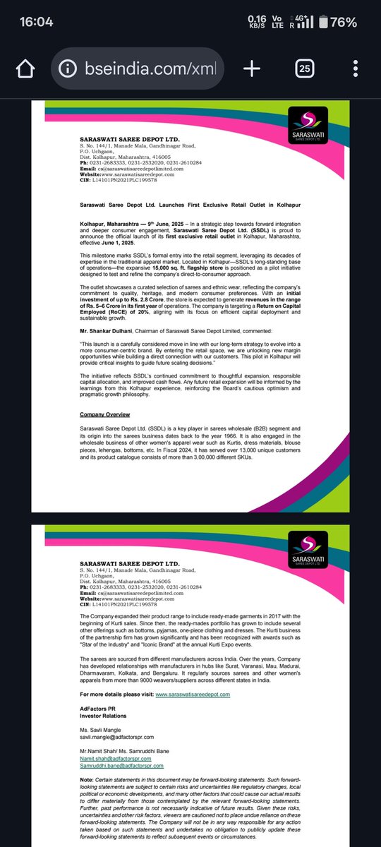 stockmarket8058's tweet image. Saraswati Saree Depot Ltd

📢Big Update 📢

🌟Saraswati Saree Depot Ltd. Launches First Exclusive Retail Outlet in Kolhapur🏭

#saraswatisaree #StocksToWatch #stockmarketsindia #OptionsTrading #earnings