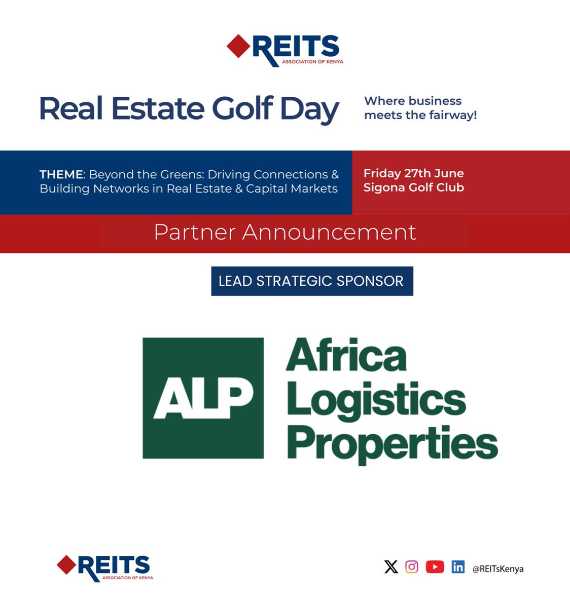 ALP is proud to be Lead Strategic Sponsor of the <a href="/REITsKenya/">REITs Association of Kenya (RAK)</a> Golf Tournament on 27 June at Sigona Golf Club.
Let’s connect, compete &amp; shape the future of real estate in East Africa!
Register now: shorturl.at/AsuTc
#REITsGolfTournament2025 #NetworkingOnTheGreen #KenyaREITs
