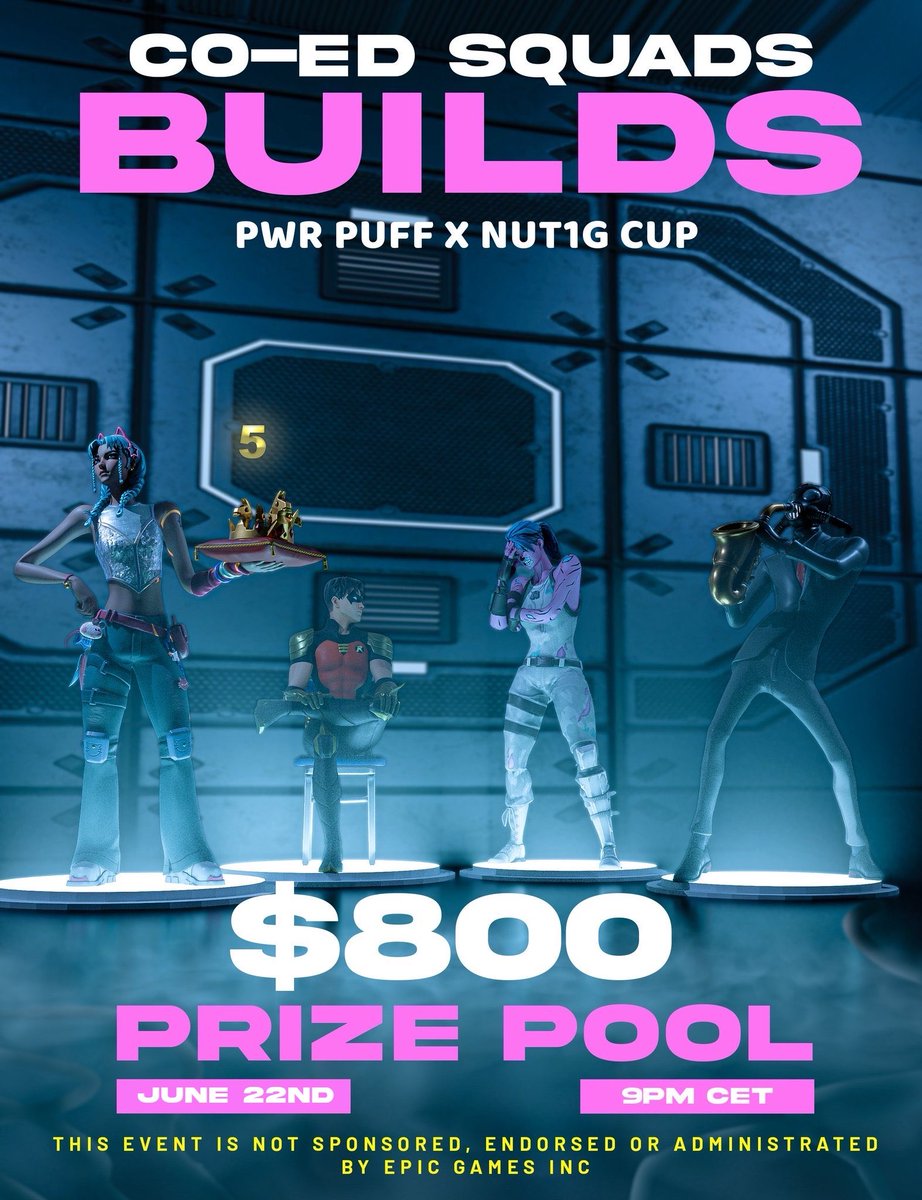$800 SQUAD CO-ED CUP 🤍
PWR PUFF &amp; NUT1G

📅: June 22nd 
🎯: 1 GIRL &amp; 3 GUYS
🕦: 9:00pm CET
🌎: 5 GAMES BUILD / EU SERVER

To be chosen: (invites only)
Follow <a href="/Dixiefn__/">Dixie 🥀</a> <a href="/nut_1g/">Mina</a> <a href="/1xLolly/">Lolly</a> 
Like &amp; Retweet ♻️
Tag your FULL SQUAD 💕