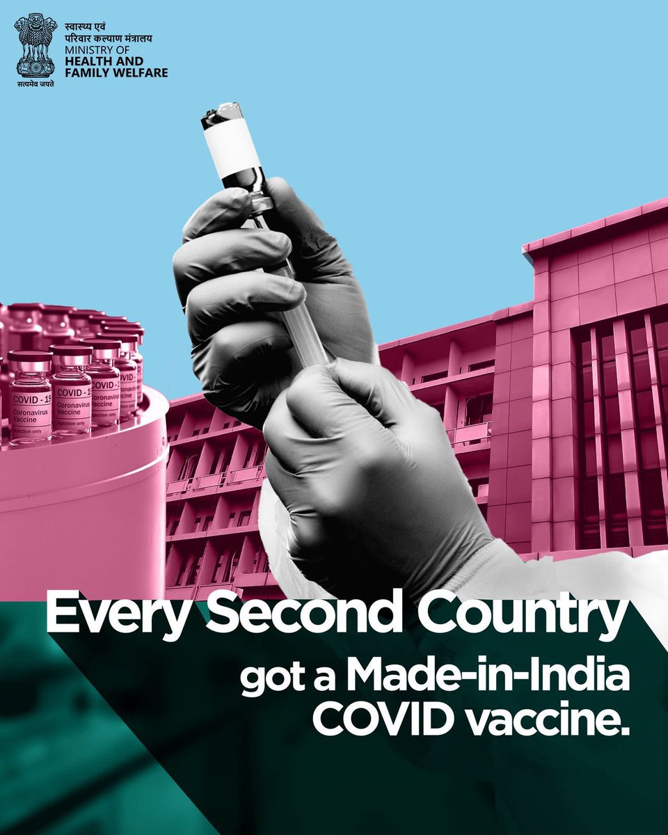 MoHFW_INDIA's tweet photo. #11YearsofTransformativeHealthcare | Leading the global fight against COVID-19!
India demonstrated remarkable solidarity by sending over 30 crore vaccine doses to 101 countries. This means every second country received a Made-in-India COVID vaccine, showcasing India’s commitment to global health and vaccine equity.
#SankalpSeSiddhi #11YearsOfGaribKalyan #HealthForAll
