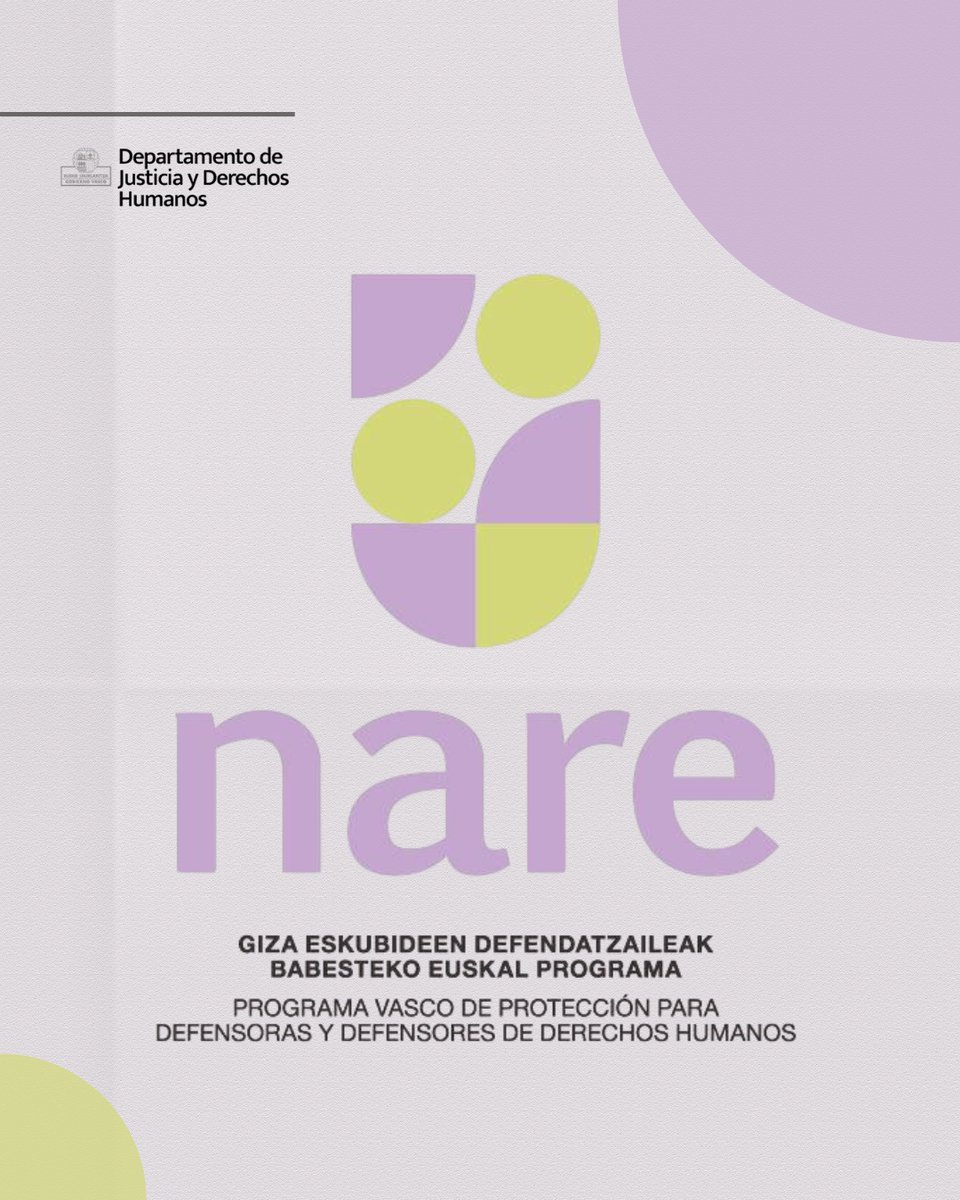 🔴 El Departamento que dirige la consejera María Jesús San José impulsa el Programa Vasco de Protección para Defensoras y Defensores de Derechos Humanos (NARE), que contribuye a la protección de personas defensoras de Derechos Humanos en riesgo. Este año, acogemos a 3 mujeres de