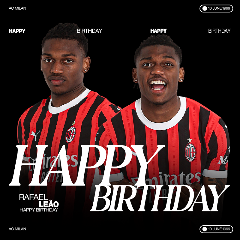 acmilan's tweet photo. Feliz Aniversário, @RafaeLeao7! 🇵🇹 

Fresh off the Nations League win and turning 26, what a week! 🏆🎂 

#SempreMilan