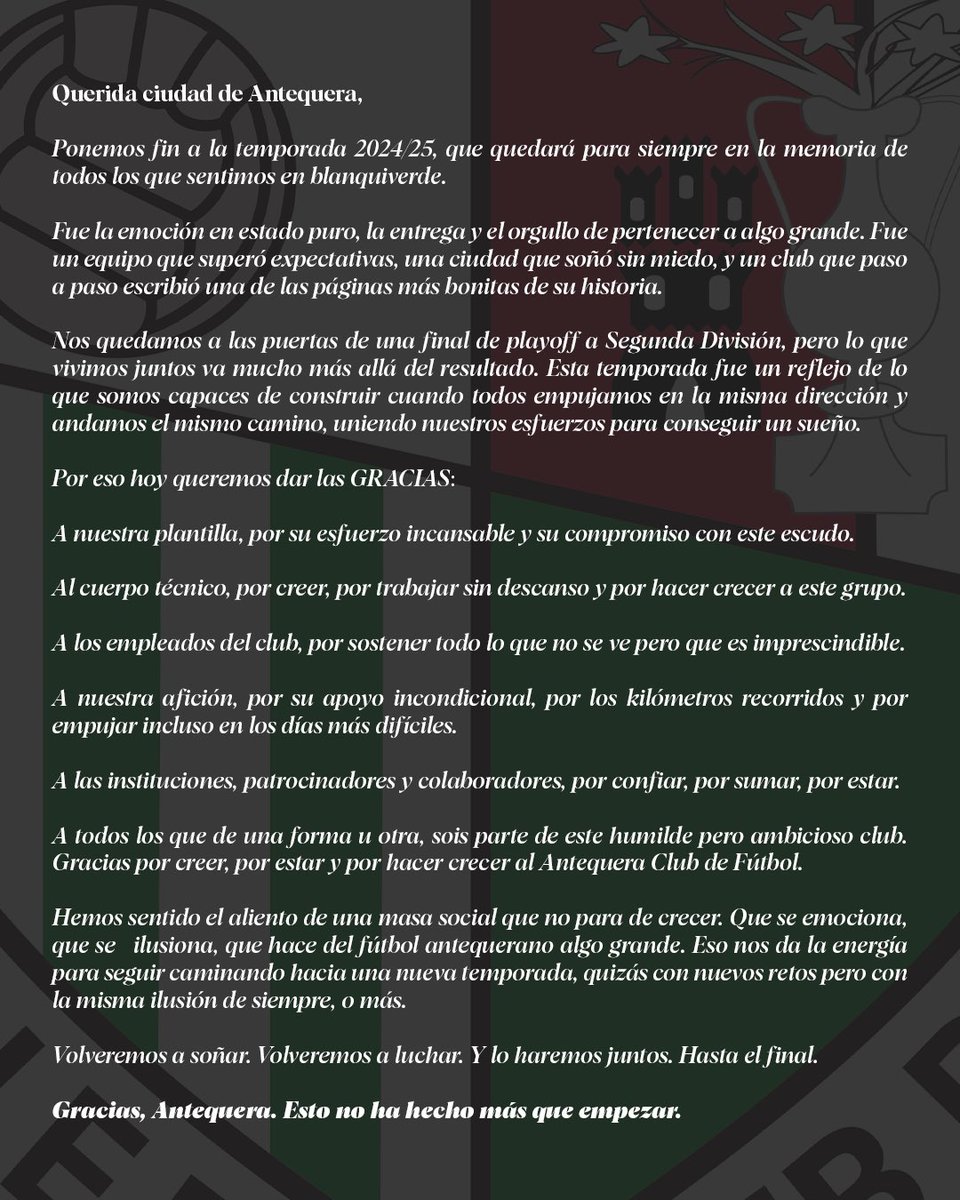 📜 Querida ciudad de #Antequera…

🤍 𝐆𝐑𝐀𝐂𝐈𝐀𝐒, 𝐆𝐑𝐀𝐂𝐈𝐀𝐒 𝐘 𝐆𝐑𝐀𝐂𝐈𝐀𝐒. 💚