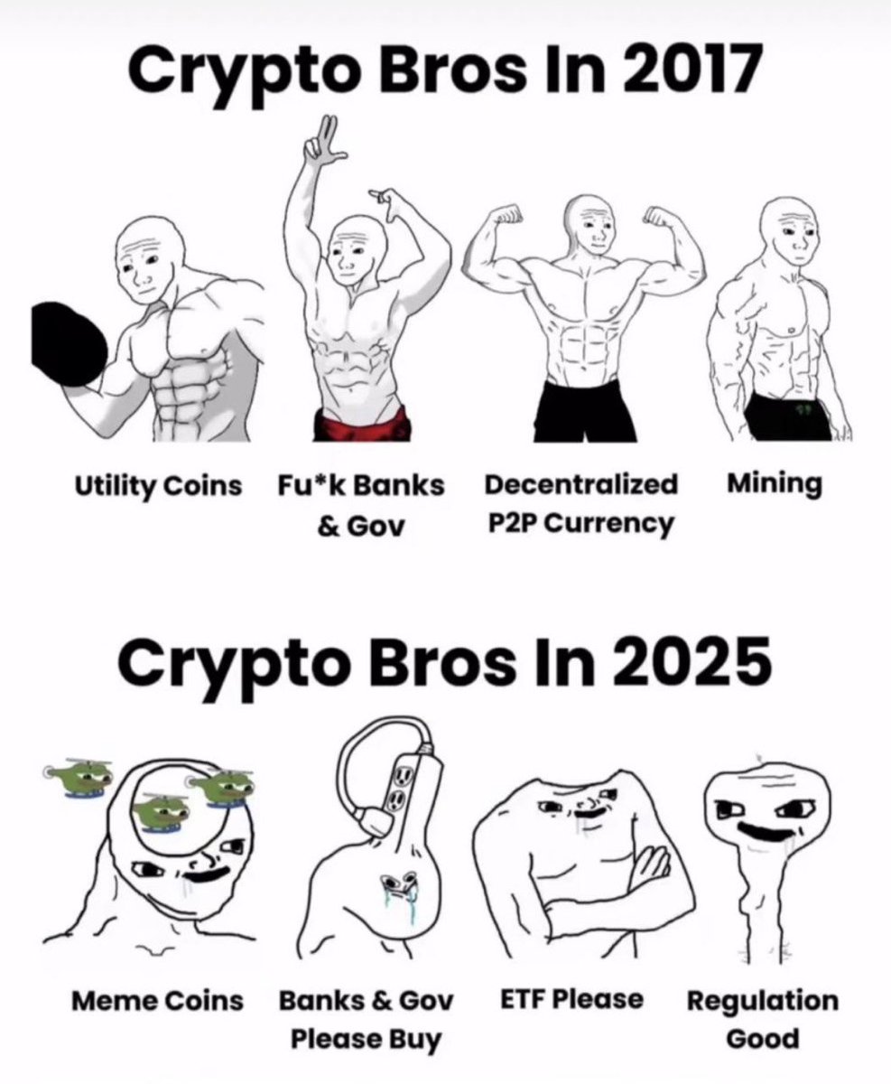 bored2boar's tweet photo. 2/➢ 2025 is regulated chaos

Now we have ETFs, KYC, CBDCs, and national reserves

It sounds bullish - but it’s just TradFi in disguise

Crypto isn’t an escape anymore. It’s a tool for control https://t.co/cVYOP8G5iD