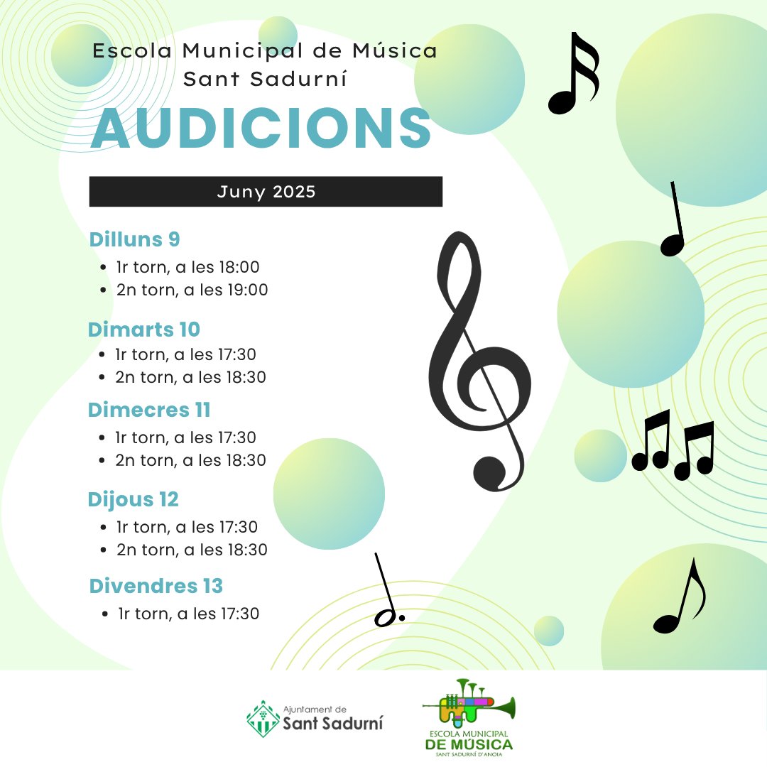 🎶 AVUI comença la setmana d'audicions a l'Escola Municipal de Música #santsadurni

#escolademúsica #audicions #música