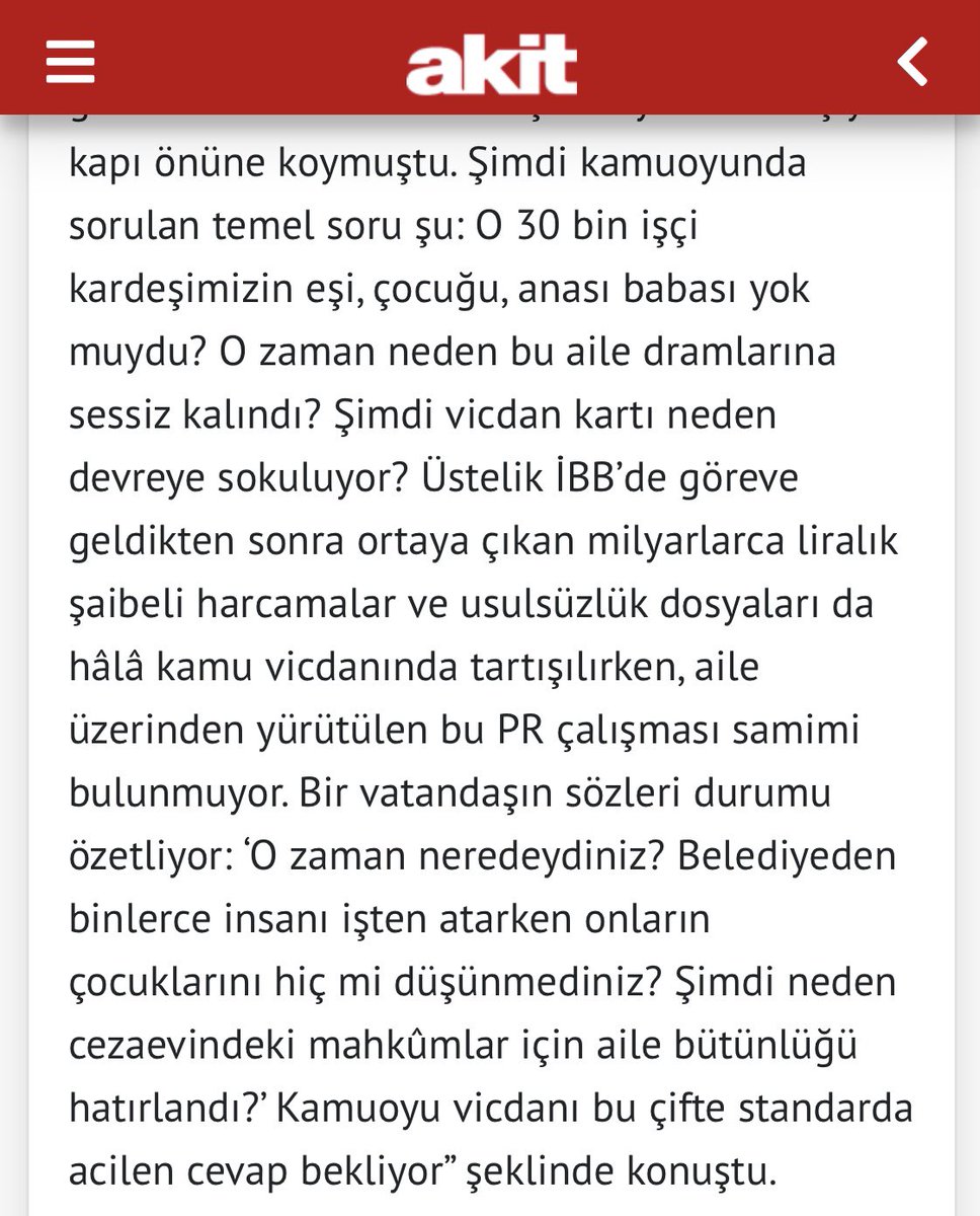 Sn. <a href="/EmineErdogan/">Emine Erdoğan</a> hanımefendiye, mahkumlarla ve ailelele ilgili mektup yazan sayın <a href="/dk_imamoglu/">Dilek Kaya İmamoğlu</a>, 

👉30 BİN kişiyi işten çıkaran eski İBB başkanı “eşi” Ekrem İmamoğlu’na tek kelime etmiş miydi??

👉 On binlerce KADER MAHKUMU için tek kelime etmiş miydi??

Bu insanların çocukları