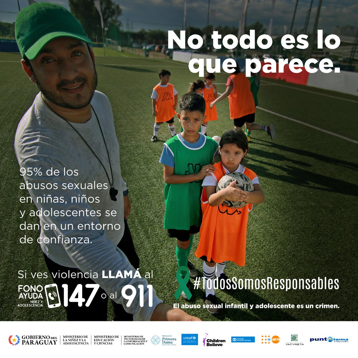 Ministerio de la Niñez y la Adolescencia | Py (@minnaparaguay) on Twitter photo NO TODO ES LO QUE PARECE
El 95% de los abusos sexuales en niñas, niños y adolescentes se dan en el entorno conocido. #TodosSomosResponsables
Si vés violencia llama al:
🚔911 Policía Nacional del Paraguay
☎️147 #FonoAyuda
📲133 <a href="/msaludpy/">Ministerio de Salud</a>
🏡 #CODENI de tu comunidad NO TODO ES LO QUE PARECE
El 95% de los abusos sexuales en niñas, niños y adolescentes se dan en el entorno conocido. #TodosSomosResponsables
Si vés violencia llama al:
🚔911 Policía Nacional del Paraguay
☎️147 #FonoAyuda
📲133 <a href="/msaludpy/">Ministerio de Salud</a>
🏡 #CODENI de tu comunidad