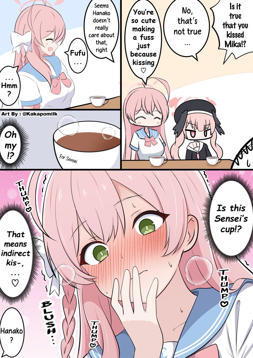 Yukishiro_R's tweet photo. @kakapomilk 英語版です！
[English Version]

Hanako and Shyness

Hanako gets embarrassed by an indirect kiss！
I also want to see Koharu's reaction…

なんでだろうこういう時だけがハナコは本当にすごく「女」って感じ気がする🤔

#BlueArchive 
#ブルアカ https://t.co/Llgf1olzsV