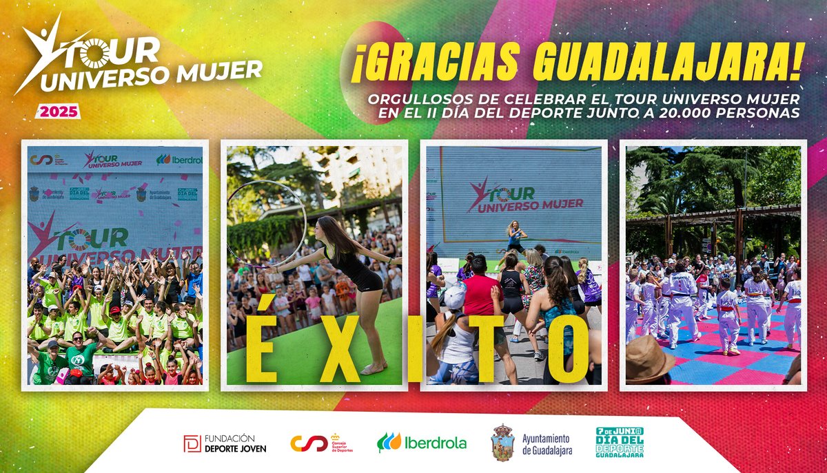 💚🙌 ¡GRACIAS GUADALAJARA! 🙌💚

Vivimos un finde increíble en la 1ª parada del #TourUniversoMujer, dentro del II Día del Deporte

Deporte como unión, inspiración ✨ y transformación

¡Gracias a todos los que habéis participado! 💪