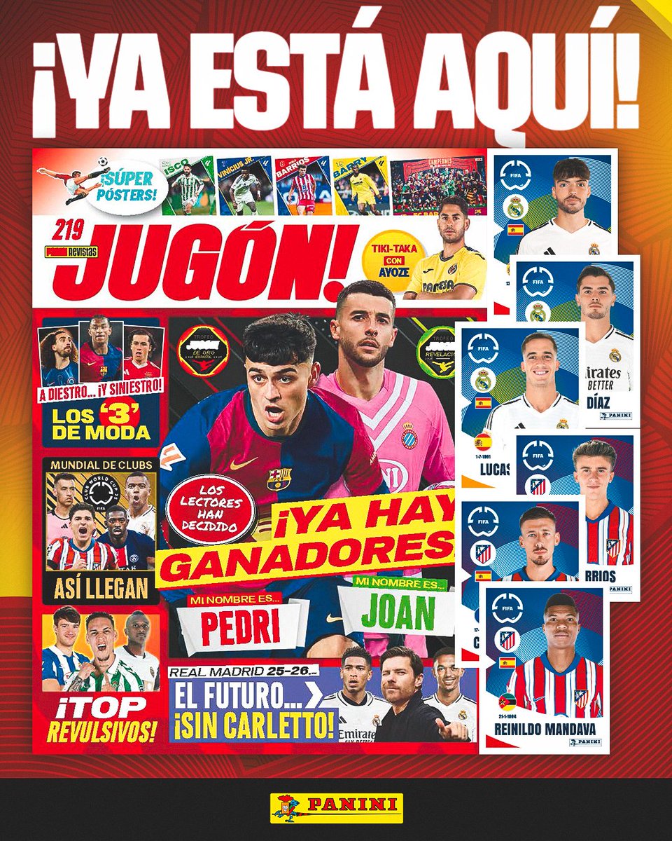 🚨 ¡Ya está a la venta la revista JUGÓN 219!

👀 Podrás conocer más de cerca al Jugón de Oro y al Jugón Revelación.

🤩 ¡Y conseguir 6 cromos exclusivos de la colección del Mundial de Clubes FIFA 2025™!

📢 Disponible en puntos de venta habituales.