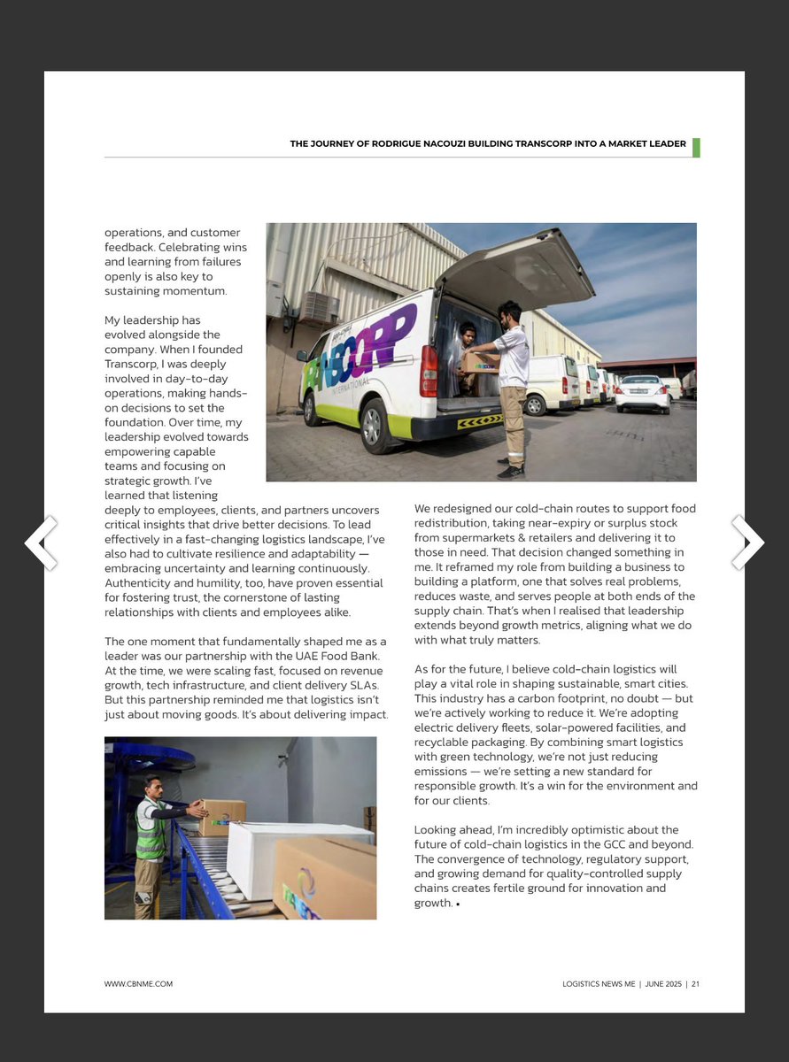 Rodrigue Nacouzi, founder and CEO of
Transcorp International, reflects on the milestones, challenges, and innovations that shaped his journey leading one of the #GCC ’s fastest-growing #ColdChain #logistics firms. 
Logistics News ME