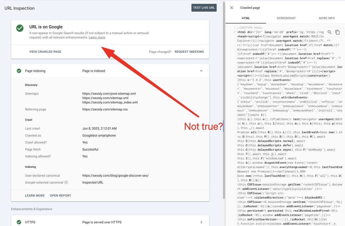 🤯 Are you using the Google Search Console URL Inspection tool correctly?

Here's what many SEOs don't realize about this powerful tool:

The URL Inspection Tool has a few blind spots:
❌ It won't tell you if your site has manual actions or security issues
❌ Can't detect if a