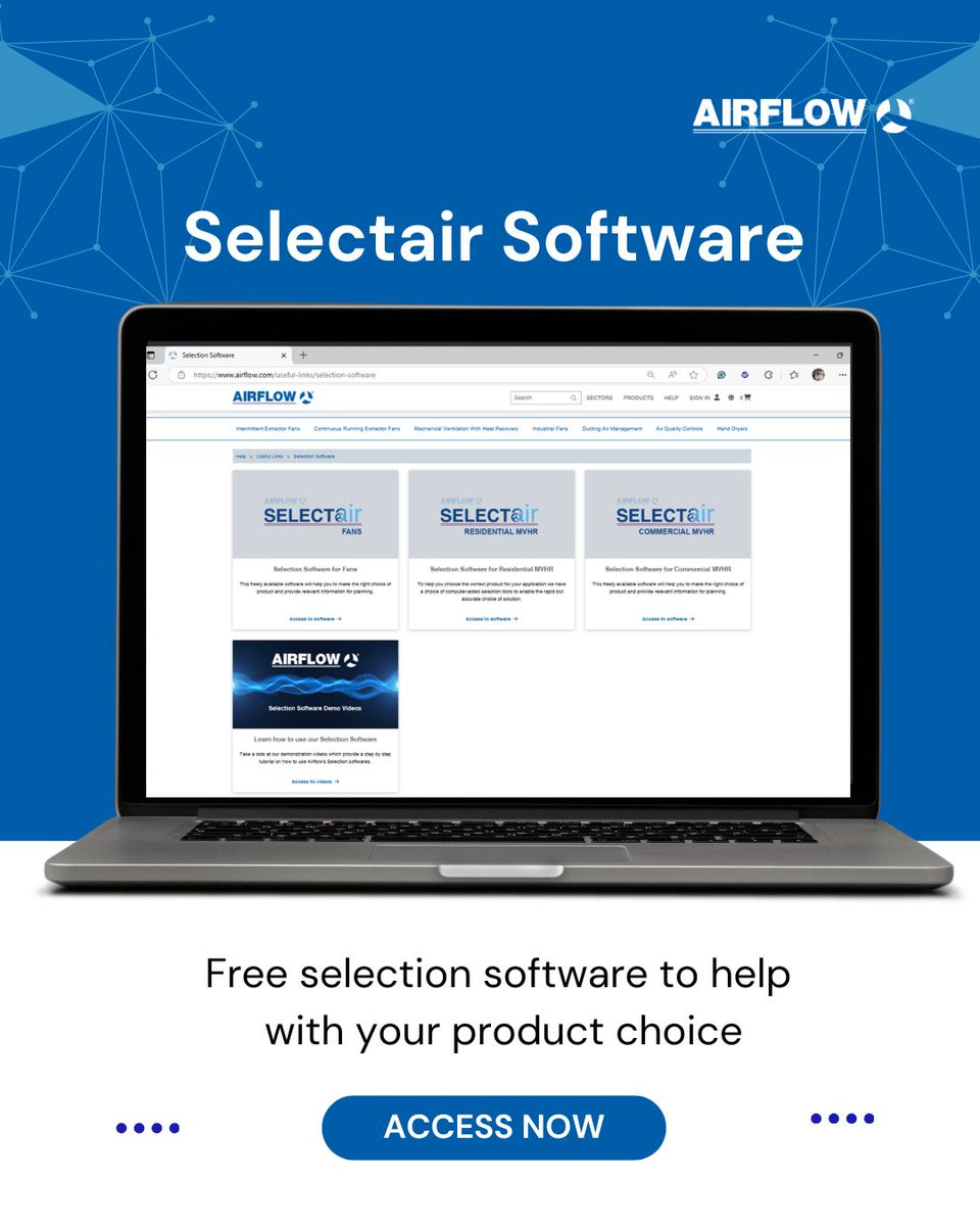 Want to find a ventilation unit that works for you?

Try our Selectair Software for fans, residential and commercial MVHR.

It is free and easy to use with demo videos available to watch. 

Try our Selectair Software now!

buff.ly/Wbw1sKZ 

#Software #Selectair #MVHR