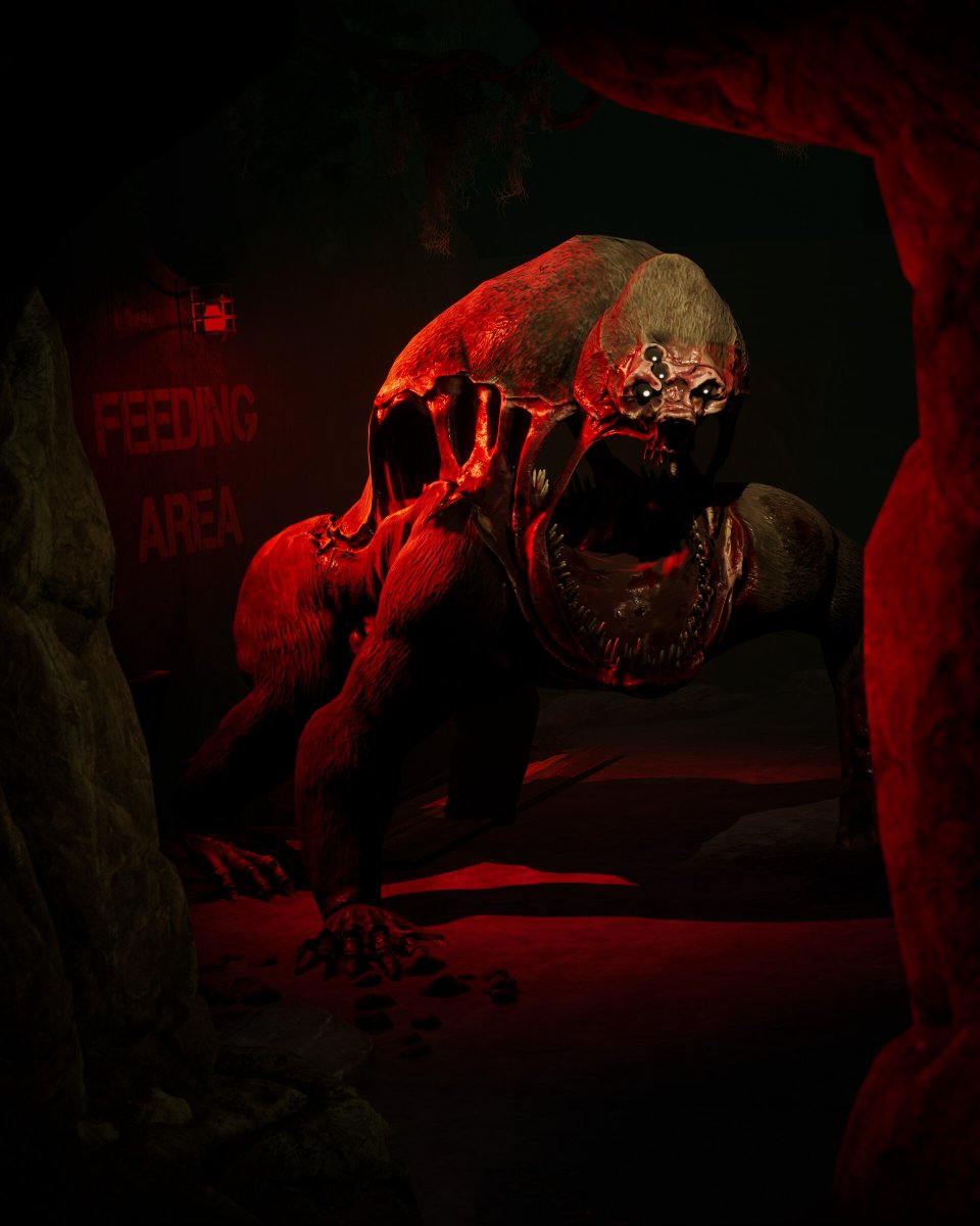 This… wasn’t part of the tour.
But you did open that gate, remember?
Welcome to the Feeding Area.

Big thanks to <a href="/pino44io/">pino44io</a> for this great shot!

#Zoochosisgame #horrorgame #indiegame