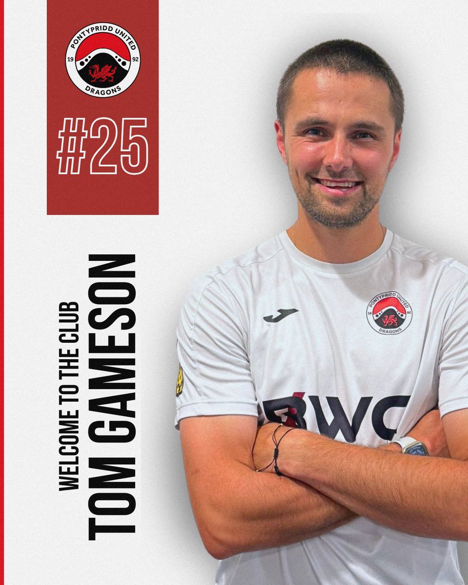 We're thrilled to welcome athletic and dynamic midfielder Tom Gameson to Pontypridd United! 🐉

Last season, ‘Gamo’ contributed 3 goals and 2 assists ⚽🅰️

Tom will wear the number 2️⃣5️⃣ shirt for the upcoming season 👕

Welcome to club, Tom! 🙌

#OneClub #WeAreUnited