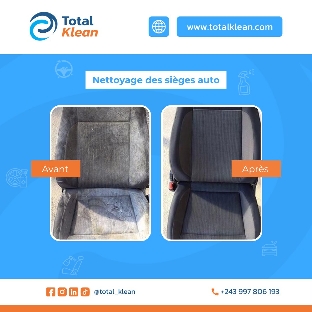 totalklean_cd's tweet photo. Avant, un siège sale et fatigué.

Après 𝗧𝗼𝘁𝗮𝗹 𝗞𝗹𝗲𝗮𝗻 : éclat, propreté et confort retrouvés !

🚘 Chez @totalklean, chaque détail compte.

📍  N°119, Avenue Bougainvillier, Quartier Les Volcans (en face d’OXFAM)
 📞 +243 997 806 193

 #TotalKlean #LavageAuto #Goma https://t.co/2E296aEQW1