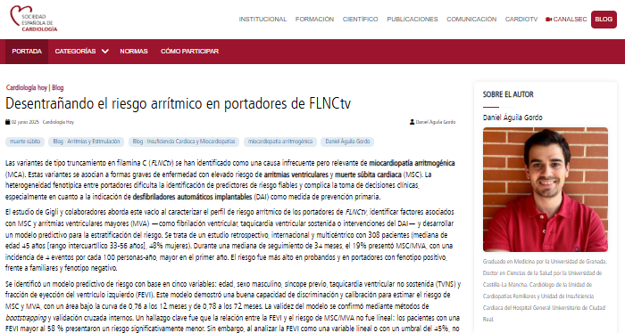 Soc Esp Cardiología (@secardiologia) on Twitter photo “El modelo predictivo propuesto representa una herramienta útil para la estratificación del riesgo y la toma de decisiones sobre la implantación preventiva de un DAI", asegura Daniel Águila. #BlogSEC <a href="/JovenesSec/">JóvenesSEC</a> ow.ly/ioIU50W2l9b “El modelo predictivo propuesto representa una herramienta útil para la estratificación del riesgo y la toma de decisiones sobre la implantación preventiva de un DAI", asegura Daniel Águila. #BlogSEC <a href="/JovenesSec/">JóvenesSEC</a> ow.ly/ioIU50W2l9b