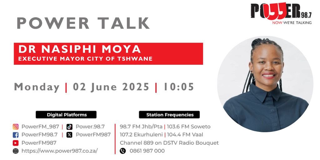 Dr Nasiphi Moya (@nasiphim) on Twitter photo I’ll be live on Power Talk with <a href="/MbuyiseniNdlozi/">Mbuyiseni Ndlozi</a> from 10 am. Please Tune in.
<a href="/CityTshwane/">City of Tshwane</a> I’ll be live on Power Talk with <a href="/MbuyiseniNdlozi/">Mbuyiseni Ndlozi</a> from 10 am. Please Tune in.
<a href="/CityTshwane/">City of Tshwane</a>