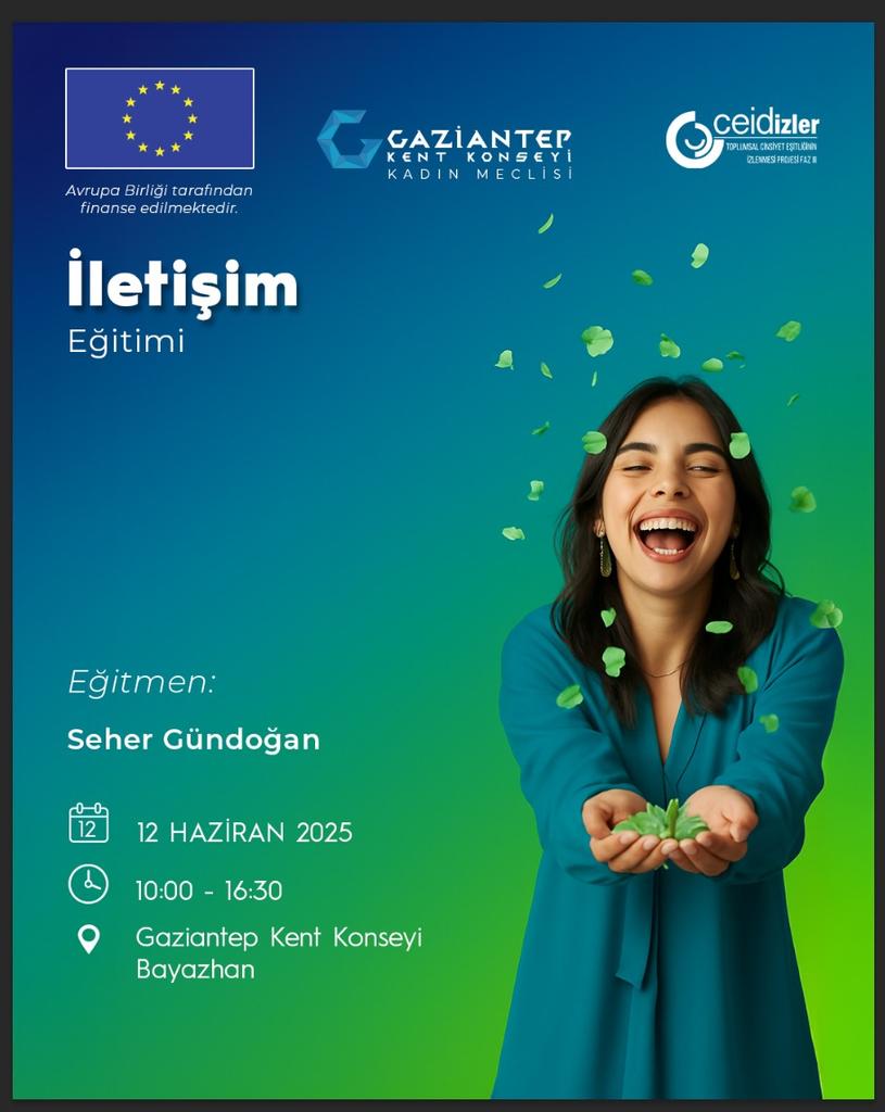 İletişim Becerilerinizi Geliştirmek İster misiniz?

Avrupa Birliği desteğiyle, Gaziantep Kent Konseyi Kadın Meclisi ve Ceidizler iş birliğinde düzenlenen İletişim Eğitimi sizleri bekliyor! 🌿
#gaziantepKentKonseyi #kadınmeclisi #iletişimeğitimi  #AvrupaBirliğiDestekli
<a href="/AOTezel/">Aslı Tezel</a>