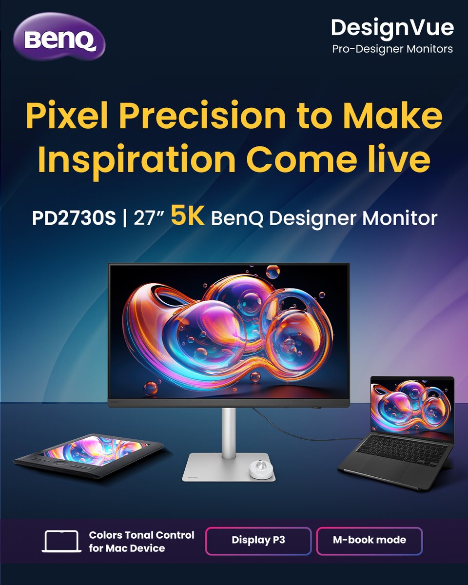 BenQIndia's tweet photo. Unlock a new dimension of creativity with the BenQ PD2730S! This 27” 5K monitor delivers ultra-sharp detail and stunning color precision that makes every project pop.

Learn More: https://t.co/TsR9Ddo8Gv

#5Kmonitor #Designermonitor #professionalmonitor #pd2730s #colouraccuracy https://t.co/h4W1rWfX3K