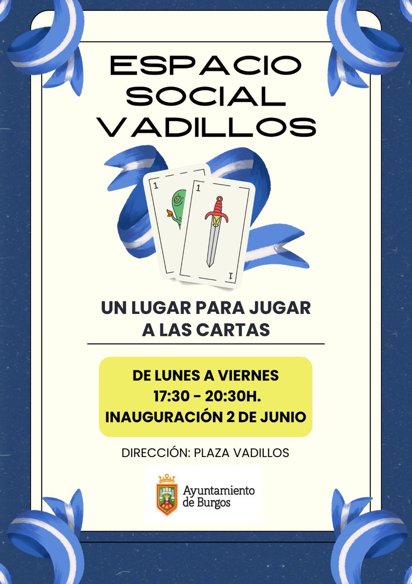 Esta tarde abre sus puertas el tercer centro de ocio para mayores que se inaugura este mandato. 

La Plaza Vadillos alberga este espacio social, un lugar para jugar a las cartas y disfrutar en un buen ambiente. 

De lunes a viernes de 17.30 a 20.30 horas.