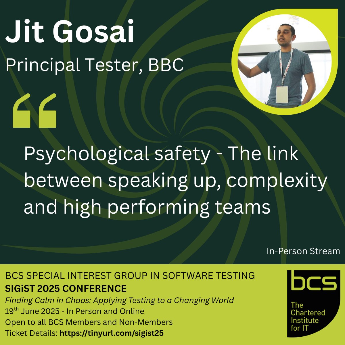 The Annual SIGiST Software Testing Conference is nearly upon us - Thursday 19th June!

We have a wealth of talented speakers presenting in-person and online - to get your tickets - please visit tinyurl.com/sigist25. 

#sigist25