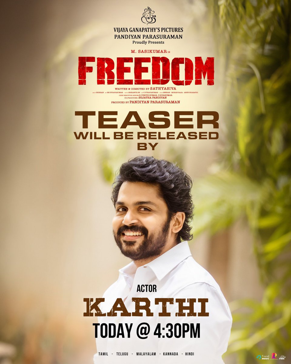 actor_annamalai's tweet photo. #FreedomFromJul10 Teaser Today at 4:30 pm by @Karthi_Offl Congrats & all d best team @vijayganapathys @PandiyanParasu @SasikumarDir @jose_lijomol #CUdhayakumar @DirectorBose @nsuthay @MalavikaBJP @Arunbharathi_A #NBSrikanth @GhibranVaibodha @KavingarSnekan @Sathyasivadir @trendmusicsouth @teamaimpr @TheBrandMax