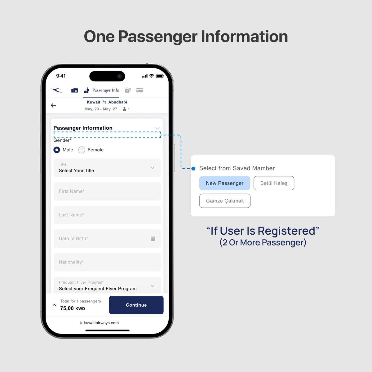 jeffromi_studio's tweet image. ✈️ For Kuwait Airways, we streamlined passenger info entry to speed up checkout. Autofill suggestions for saved profiles, along with a clean, easy-to-navigate form, reduce friction and improve the booking flow—making travel planning effortless. 

#ProductDesign #DesignForTravel