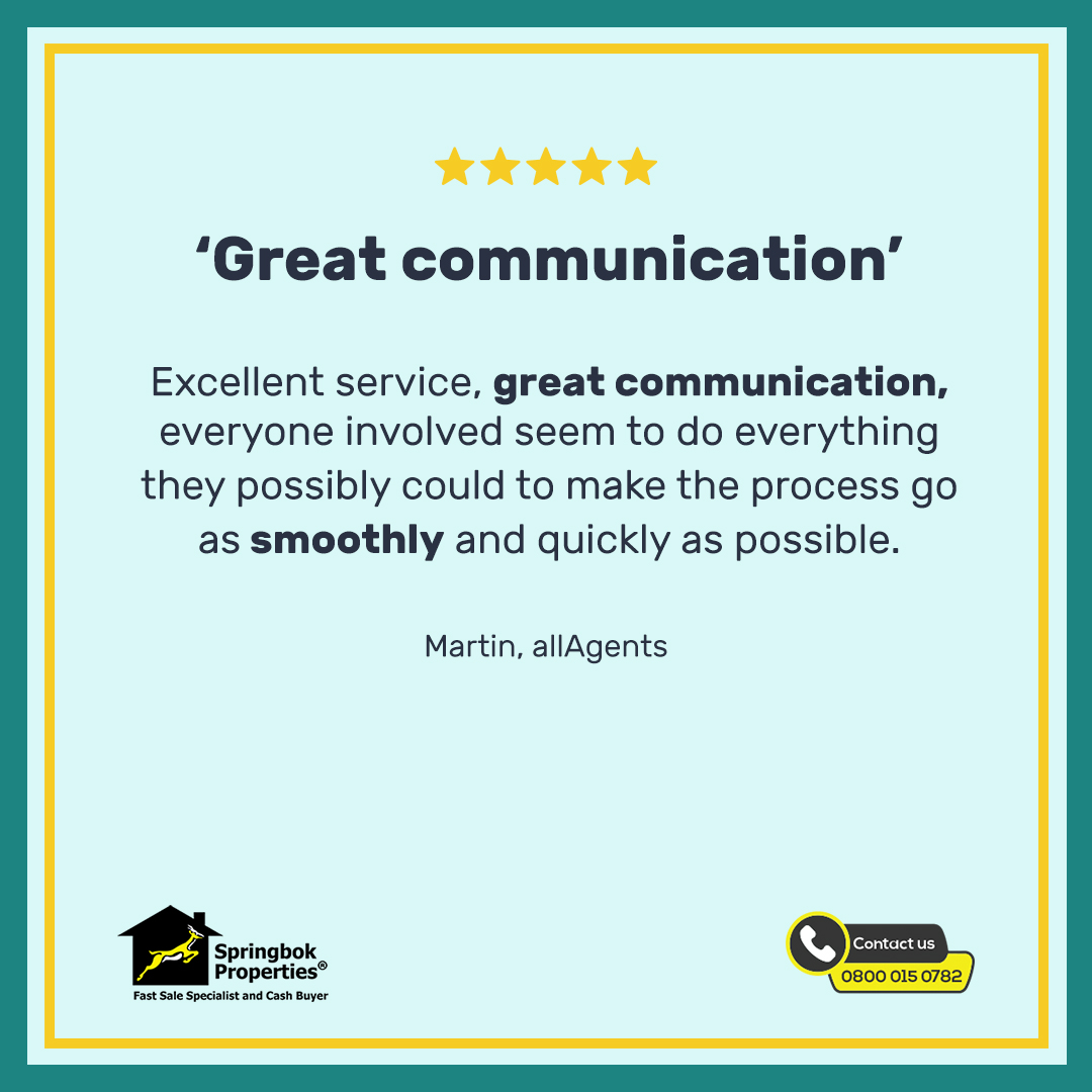 springbokprop's tweet photo. Martin loves our #excellentservice, #greatcommunication and #smoothprocess, so discover how we can help you by getting your #cashoffer today: https://t.co/04KkEUOnyB
#sellwithSpringbok #clientfeedback #review #testimonial #happycustomer #quicksale #fasthousesale https://t.co/7WrjC0im38