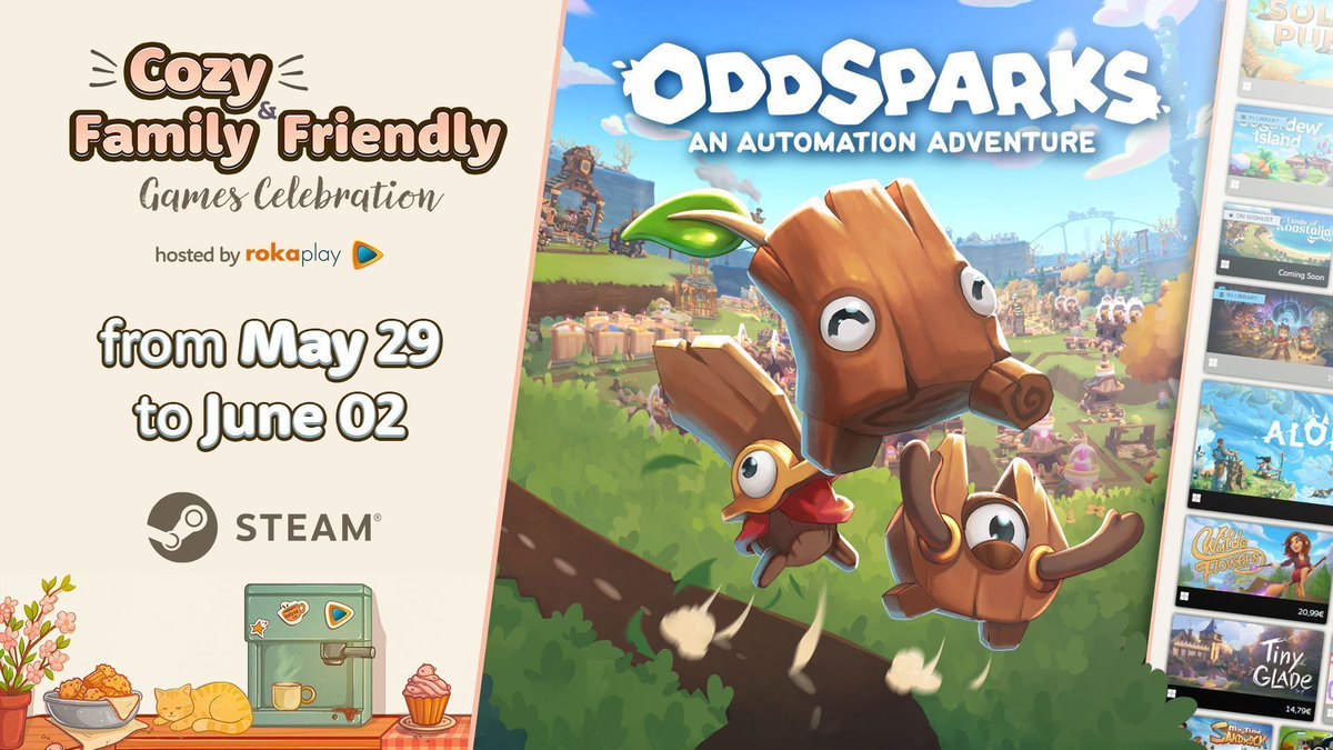 Celebrate the ☕Cozy &amp; Family Friendly Games Celebration 2025! 😍
Our cozy automation game #Oddsparks is part of it. 🥰👩‍🌾

The event will feature a variety of great games on Steam, so be sure to drop by and get cozy! 🥳

Hurry, the <a href="/cozycelebration/">☕ Cozy Games Celebration</a> ends today! 🌻

#cozygames