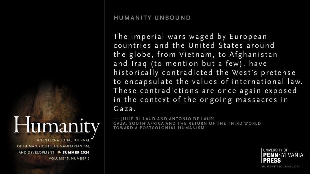 South Africa's solidarity with #Gaza and its intervention at the ICJ could be seen as a manifestation of postcolonial humanism, writes Julie Billaud, <a href="/GVAGrad/">Geneva Graduate Institute</a>  and Antonio De Lauri (<a href="/PublicAnthropol/">PublicAnthropologist</a>), <a href="/cmi_no/">CMI Bergen</a> 
buff.ly/30UUgF5