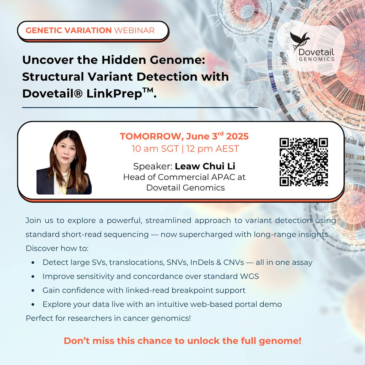 🧬 Let’s talk structural variants!
🚨 TOMORROW, June 3rd — Webinar:
Uncover the Hidden Genome: SV Detection with Dovetail® LinkPrep!
🕙 10AM SGT | 12PM AEST
💡 One assay. Every variant—SVs, SNVs, InDels &amp; CNVs
🔗 Register now: edenrocsciences.zoom.us/webinar/regist…
#StructuralVariants #LinkPrep