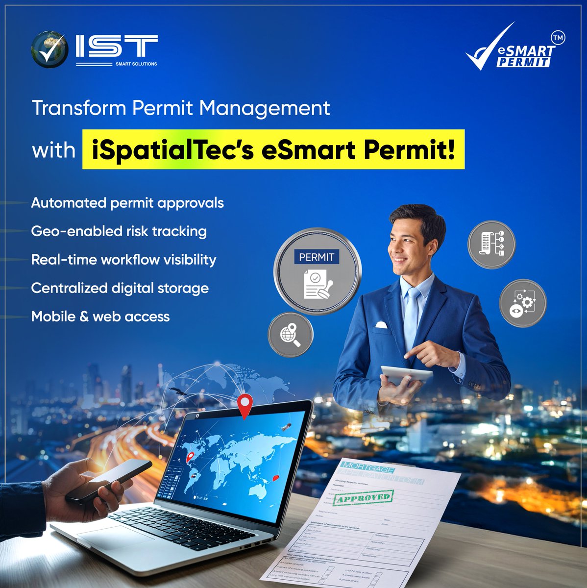 iSpatialTec's tweet image. Transform permit management with @iSpatialTec &apos;s eSmart Permit!
Automate approvals, track locations, access anytime, &amp;amp; boost compliance—all paperless.
Ready for smarter, safer operations?
Learn more: ispatialtec.com/esmart-permit #SmartPermit #GIS #Automation