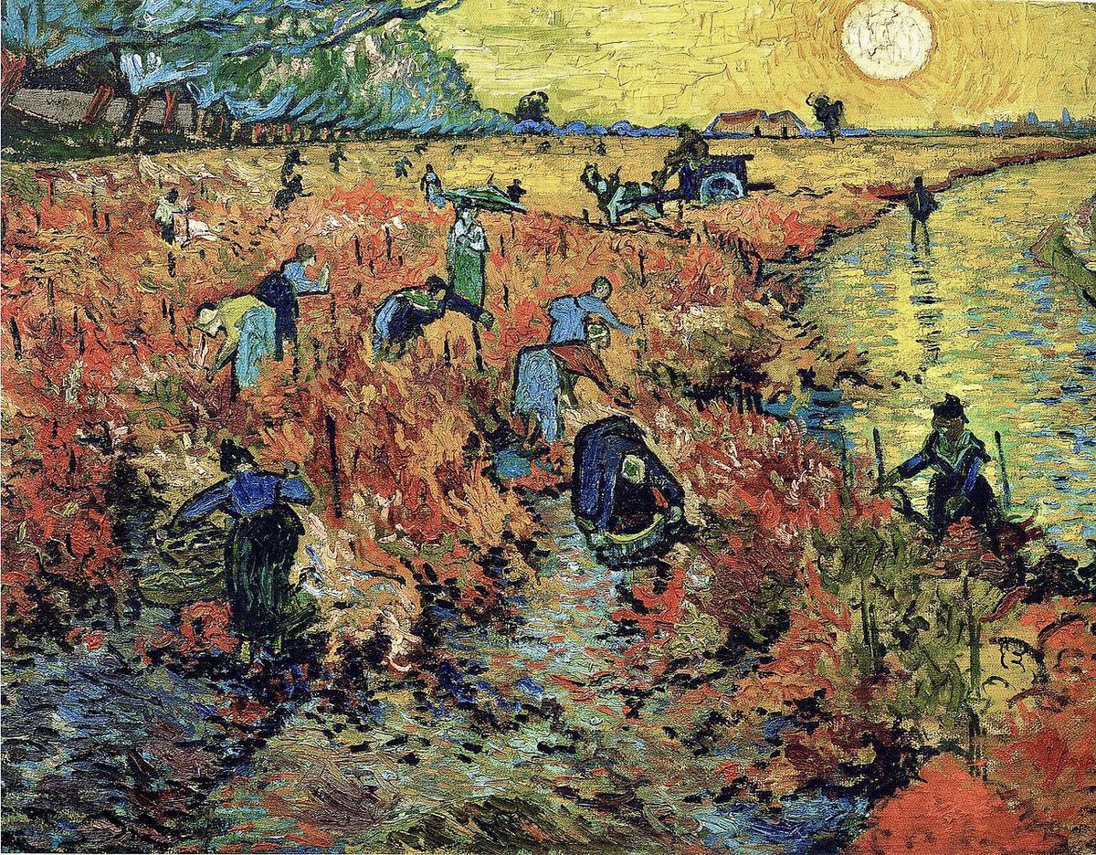 Ciara Quill (@ciaraquill) on Twitter photo Day 1905 #ArtKicksCovid19 “The Red Vineyard” (1888) Vincent Van Gogh. Pushkin State Museum of Fine Arts. My final day in Bordeaux so a wine related painting is in order. It depicts workers in a vineyard and it is the only painting known by name that Van Gogh sold in his lifetime. Day 1905 #ArtKicksCovid19 “The Red Vineyard” (1888) Vincent Van Gogh. Pushkin State Museum of Fine Arts. My final day in Bordeaux so a wine related painting is in order. It depicts workers in a vineyard and it is the only painting known by name that Van Gogh sold in his lifetime.