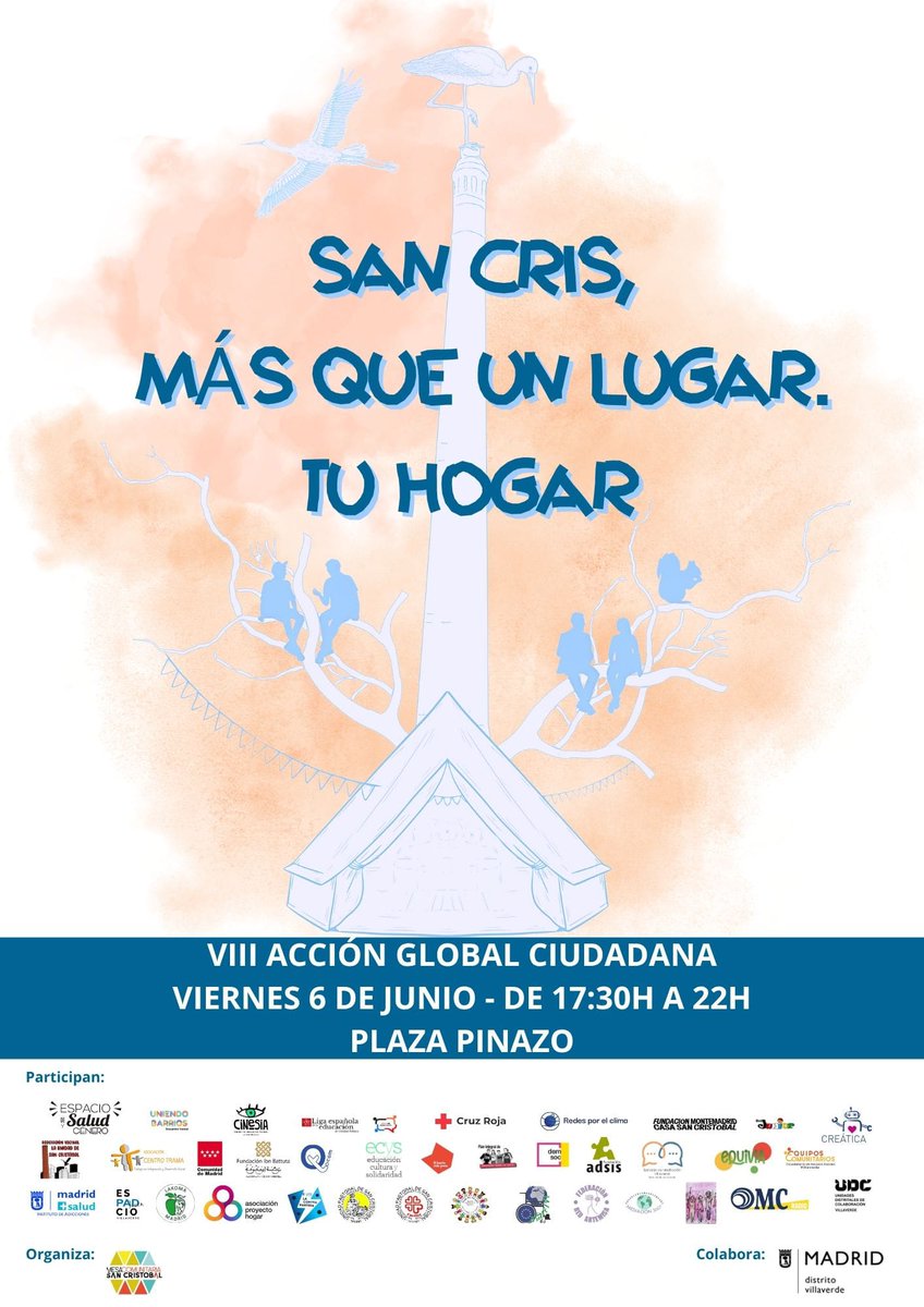 Un año más ¡Vuelve la VII Acción Global Ciudadana!
Bajo el lema "Más que un lugar, tu hogar"
Te esperamos el próximo viernes 6 de junio en la Plaza Pinazo a las 17,30
Acércate a compartir la multitud de iniciativas,talento y buena convivencia que hay en el barrio.
¡Te esperamos!