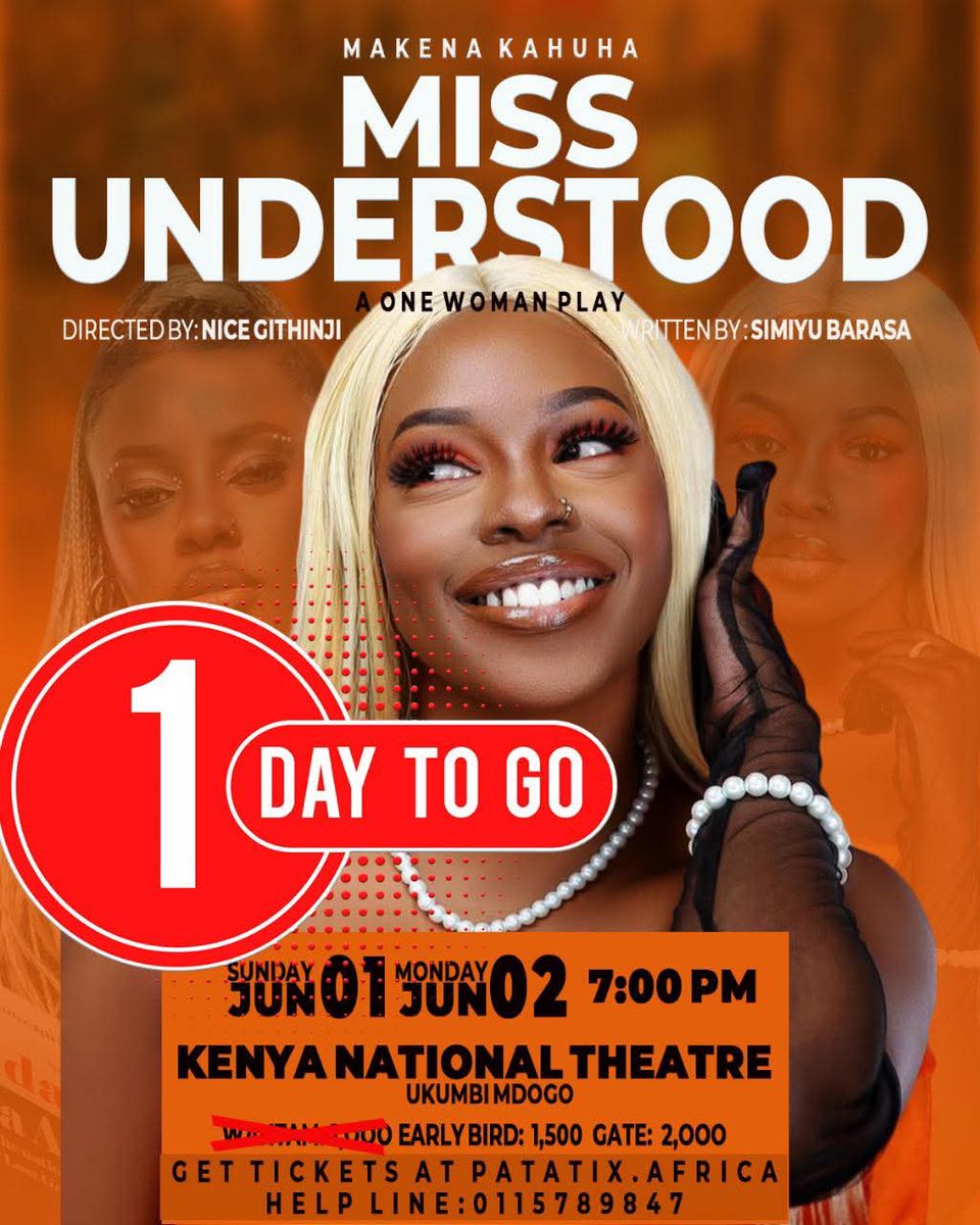 Verah Omwocha (@verahomwocha) on Twitter photo Miss-Understood is a solid 10/10🙌
The writing)? 20/10. <a href="/simiyubarasa/">SIMIYU BARASA</a>, kazi safi kabisa 👏Tulipenda😍
A perfect balance of humour and depth.
Makena Kahuha is a whole 50 yards of talent and more!
She’s doing another run this evening.
If you can, go watch it! Utafurahia sana. Miss-Understood is a solid 10/10🙌
The writing)? 20/10. <a href="/simiyubarasa/">SIMIYU BARASA</a>, kazi safi kabisa 👏Tulipenda😍
A perfect balance of humour and depth.
Makena Kahuha is a whole 50 yards of talent and more!
She’s doing another run this evening.
If you can, go watch it! Utafurahia sana.