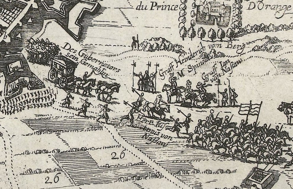 Das Ordinari-Dienstags-Journal druckt die Artikel der Abzugs-Vereinbarung Breda vom 2. Juni 1625 ab:

1. General-Pardon aller Einwohner
2. alle Bürger können 2 Jahre in der Stadt bleiben (wenn es kein Ärgernis der Religion gibt)
3. Verkauf der Güter... usw
brema.suub.uni-bremen.de/zeitungen17/pe…