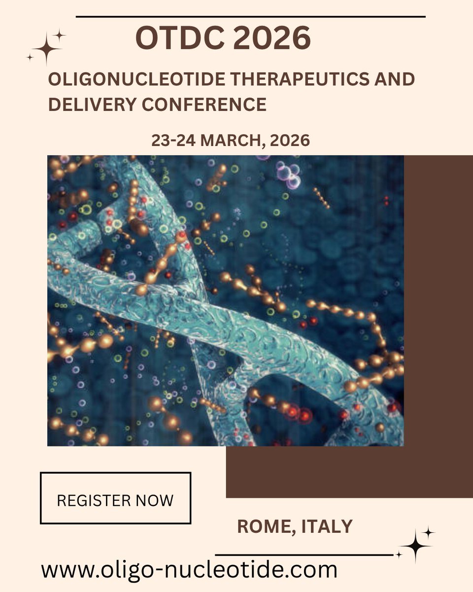 Sciinov Group is proud to announce the Oligonucleotide Therapeutics and Delivery Conference, 23-24 March, 2026 in Rome, Italy. 

Join us on the 23 March, 2026 at Rome, Italy.

Website: oligo-nucleotide.com