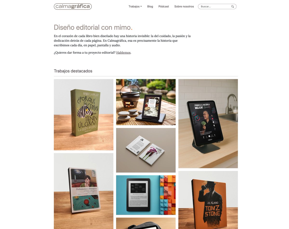 ¡En #calmagrafica tenemos nueva web! Nuevos trabajos, más café y la misma pasión de siempre por los libros: los que se leen en papel, los que se leen en pantalla y los que se escuchan. Pásate a verla y dedica un ratito a cantar y bailar con nosotros. calmagrafica.es