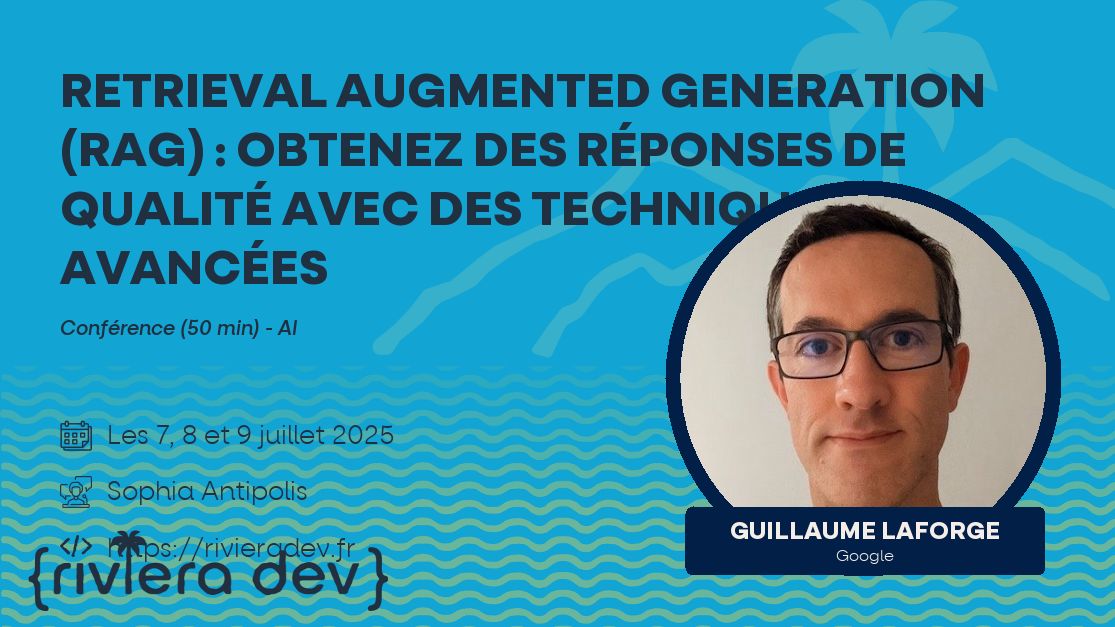 🎙️🤖 Tech talk announce ➡️ Guillaume LAFORGE: Retrieval Augmented Generation (RAG) (🕰️: 50 min)
Plongez dans l'univers RAG avec Java et LangChain4j! Découvrez comment perfectionner vos implémentations grâce à des techniques avancées. Optimisez et ravissez vos utilisateurs! 🚀🔍