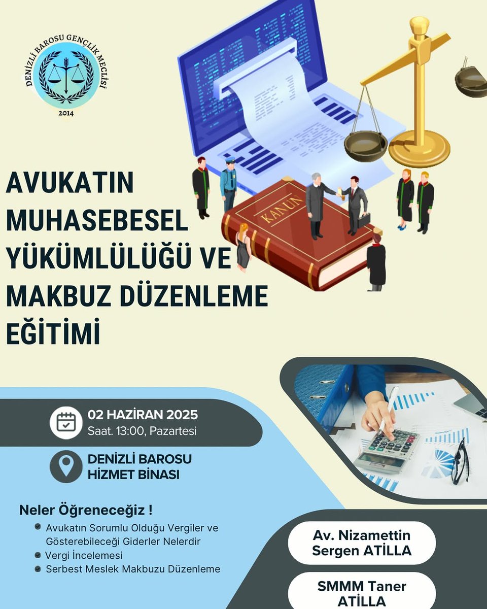 turkiye_hukuk's tweet photo. 📢 Bugün 🕝 13.00
✅ Düzenleyen: Denizli Barosu Gençlik Merkezi
💬 @avsergenatilla, @taneratillla 
📲 WhatsApp'tayız: https://t.co/mWgqjrk3y9
🗓️ Yaklaşan hukuk etkinlikleri: https://t.co/fIMXYAS4on https://t.co/l1GtWZpn5k