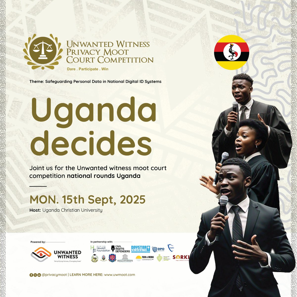 UW Privacy Moot Court Competition (@privacymoot) on Twitter photo Itโs do or die at the #UWPrivacyMoot2025 Uganda National Rounds! ๐ฅ
Top mooters clash on 15 Sept at <a href="/UCUniversity/">Uganda Christian University (Official)</a> to claim the ultimate prize: Representing Uganda at the Regionals in Tanzania.
Who will carry the flag? ๐บ๐ฌ Itโs do or die at the #UWPrivacyMoot2025 Uganda National Rounds! ๐ฅ
Top mooters clash on 15 Sept at <a href="/UCUniversity/">Uganda Christian University (Official)</a> to claim the ultimate prize: Representing Uganda at the Regionals in Tanzania.
Who will carry the flag? ๐บ๐ฌ
