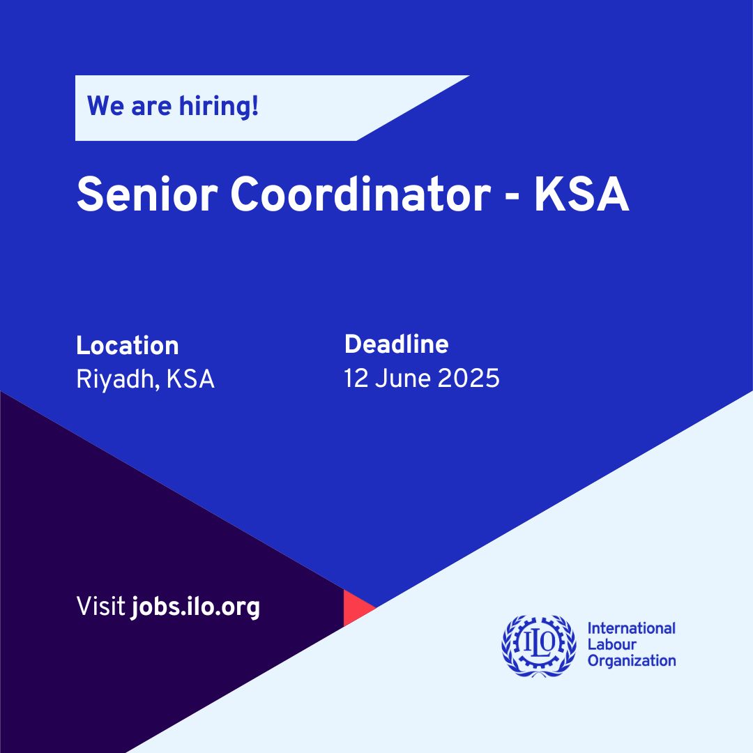 🚨JOB OPPORTUNITY🚨

We are hiring for the position of ‘Senior Coordinator- KSA’ in Riyadh. 

📅12 June 2025
⌛️12:00 a.m. local time.

To check the required skills/ to apply, click: jobs.ilo.org/job/Riyadh-Sen…