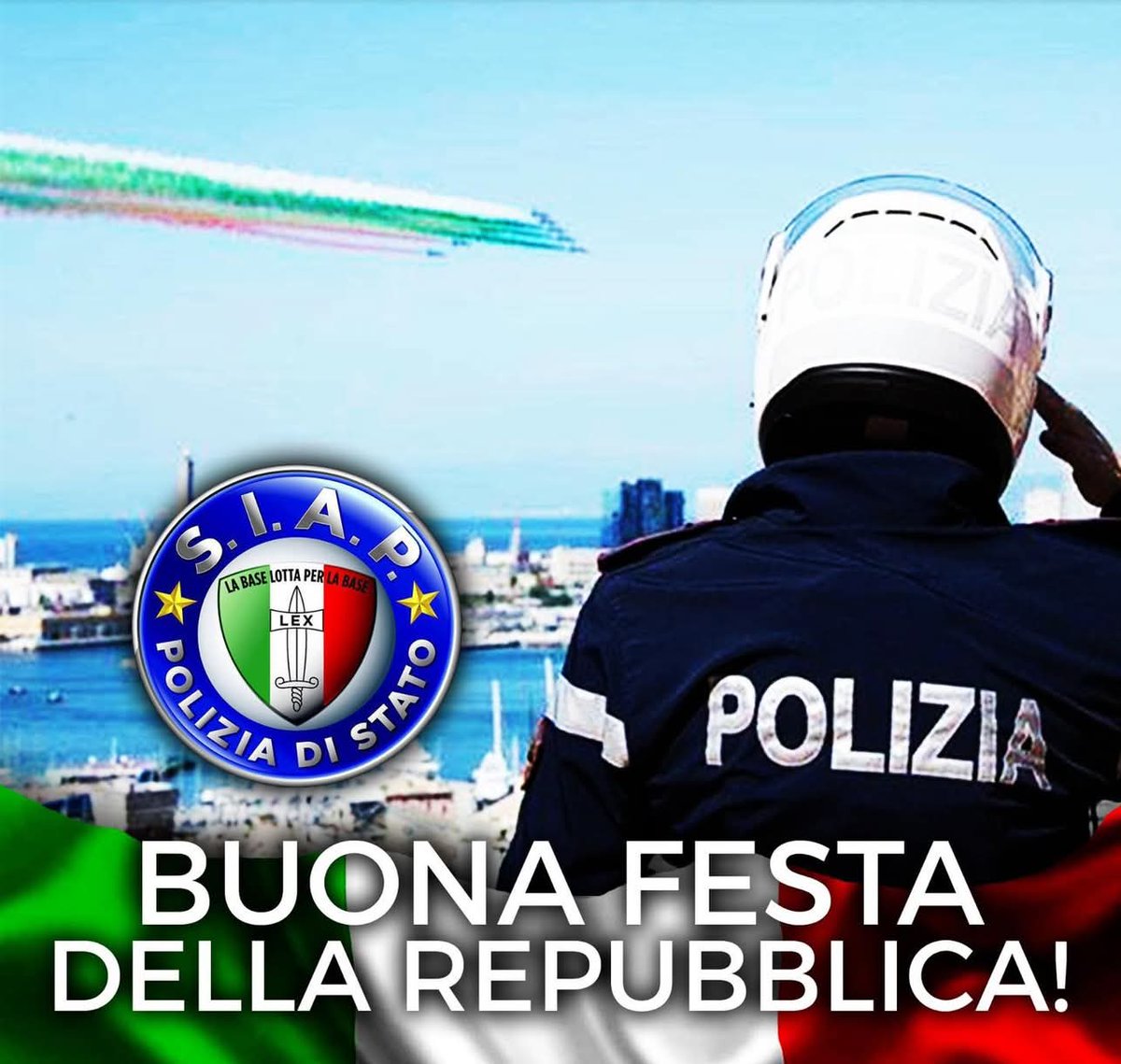 PressOfficeSiap's tweet photo. #FestadellaRepubblica
@g_tiani ' difficoltà e amarezze non incrinano nostro imperativo Sub Legge Libertas. Viva l'Italia!' https://t.co/4z4FMHdPIm https://t.co/33jfDpZmWz