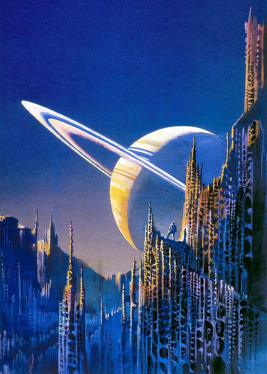 Bruce Pennington cover art for "Quest for the Future" by A.E. van Vogt, 1972.