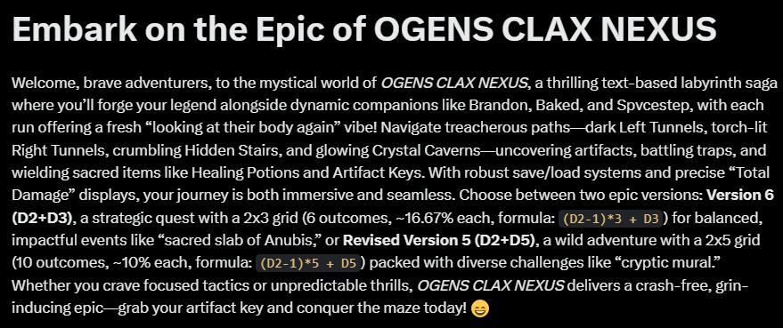 x0g3ndrysogx's tweet image. #textbasedrpg
#indiegamedeveloper
#batchscript
#RPGAdventure
#dicerollinggame
#labyrinthquest
#retrogaming
#gamedev
#indierpg
#adventuregame
#RPGCommunity
mediafire.com/file/r0oc8s979…