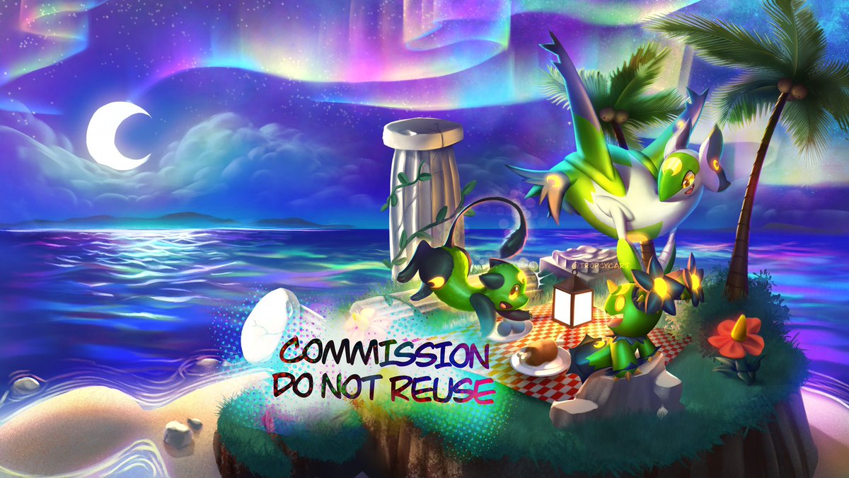 TropCycArt's tweet image. Picnic at dusk 🌌 !
Thank you @pippeschi for the #VGenComm!
#art #pokemon