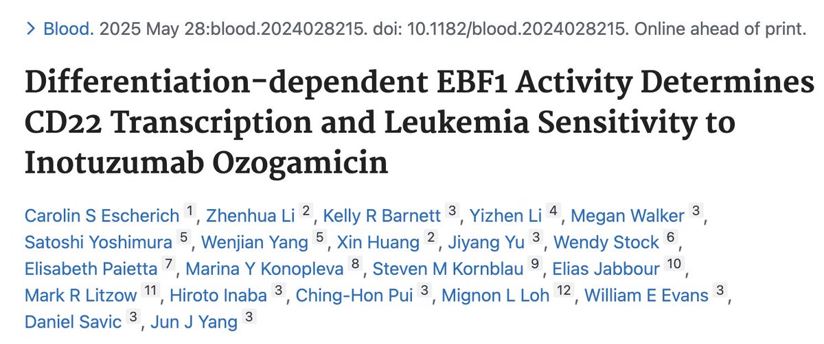 UChicago Leukemia Program (@uchicagoleuk) on Twitter photo paper in @BloodJournal featuring <a href="/DrWendyStock/">Wendy Stock</a> looking at ALL sensitivity to inotuzumab!
pubmed.ncbi.nlm.nih.gov/40435412/ paper in @BloodJournal featuring <a href="/DrWendyStock/">Wendy Stock</a> looking at ALL sensitivity to inotuzumab!
pubmed.ncbi.nlm.nih.gov/40435412/