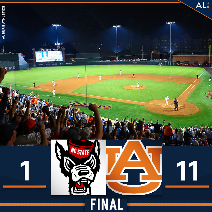 FINAL: Auburn 11, NC State 1 🐅

The Tigers advance past the Wolfpack. Auburn will host Coastal Carolina next weekend in the Super Regional round at Plainsman Park 💪 #WarEagle