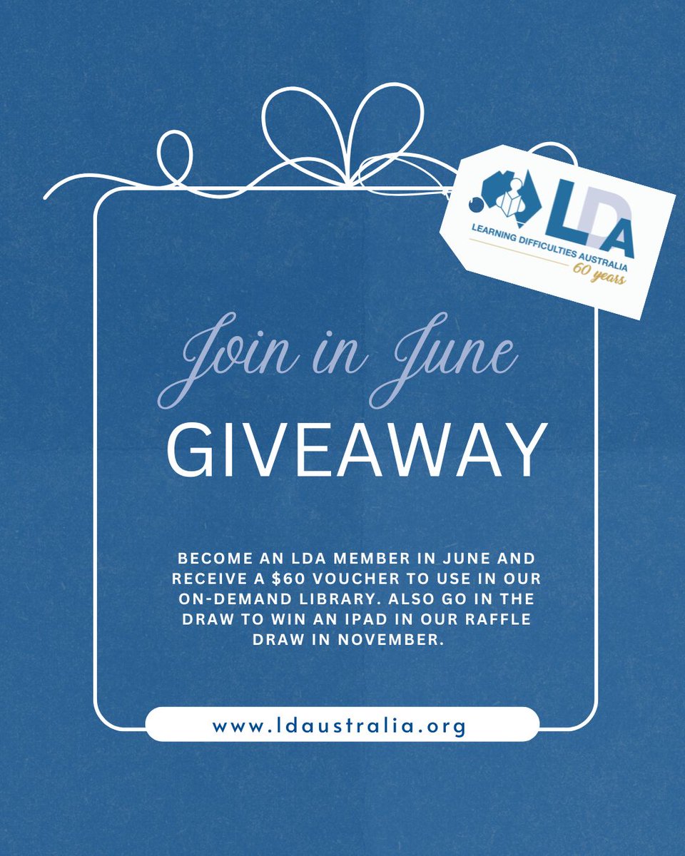 Celebrating 60 years of impact!

As a thank you to everyone who has supported LDA over the last 60 years we are giving away a $60 voucher to our on-demand professional development library to anyone who becomes an LDA member in June. 

To join , visit 
 🔗 ldaustralia.org